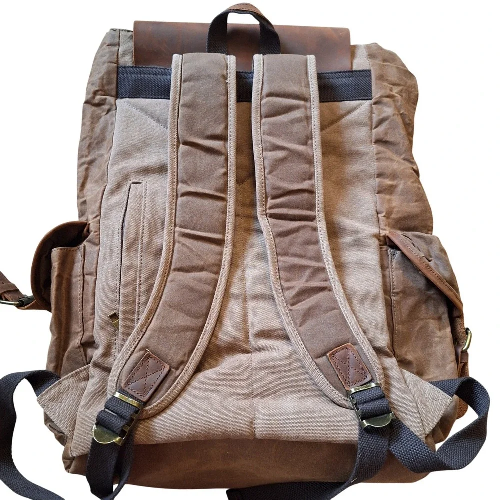 Waxed Canvas Leather Heavy Duty Rugged Backpack Rucksack Cargo Storage Hunting
